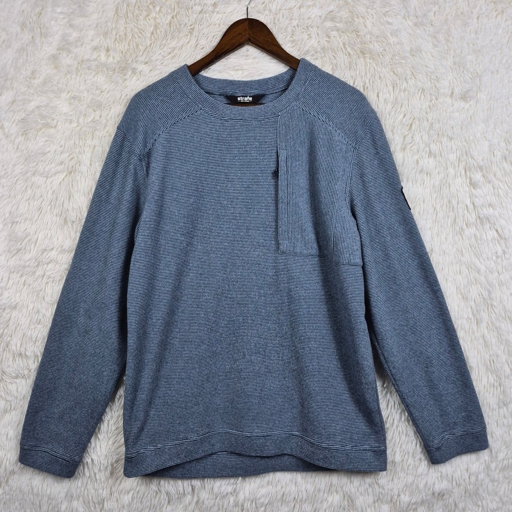 Strafe Polartec Fleece Pullover Blue Stripe Crew Neck Large Gorp Outdoor